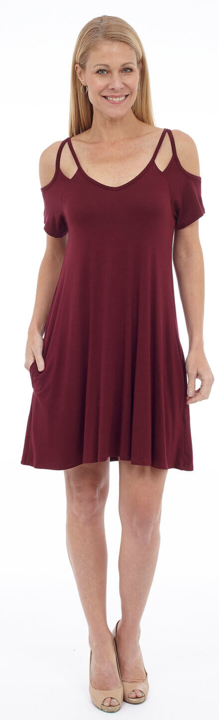 Cap Sleeve Dress with Cut-Out Shoulder