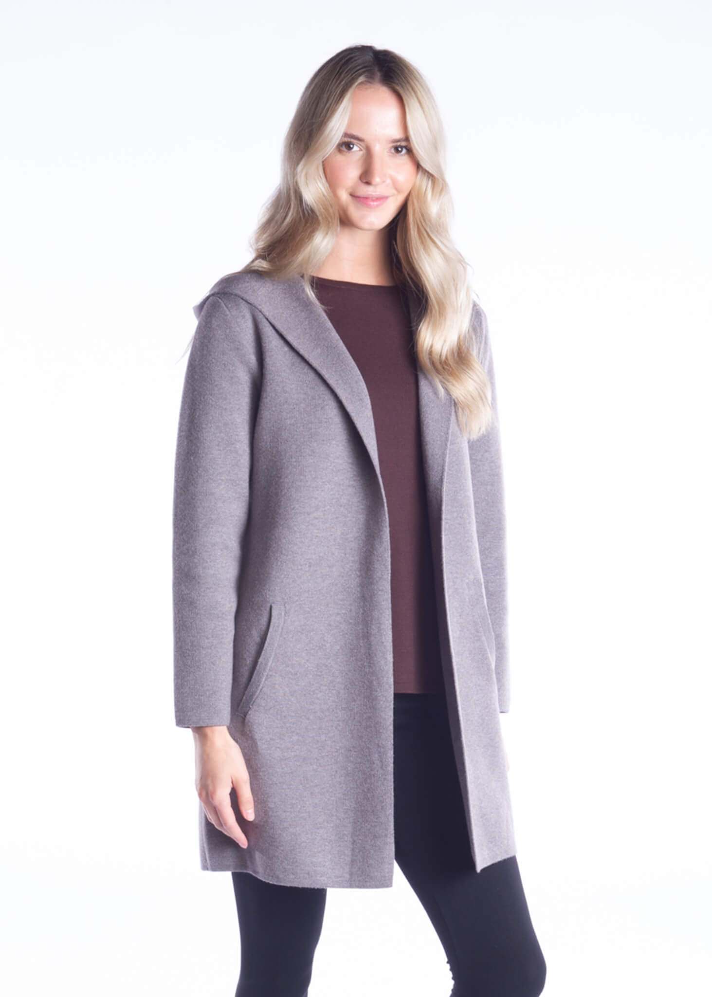 Long Sleeve Open Hooded Jacket with Centre Back Seam and Angled Welt ...