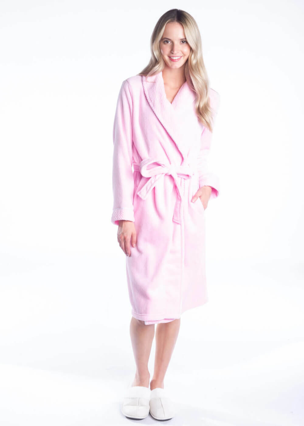 Shawl Collar Robe with Mini Popcorn Collar and Cuff - Image 3