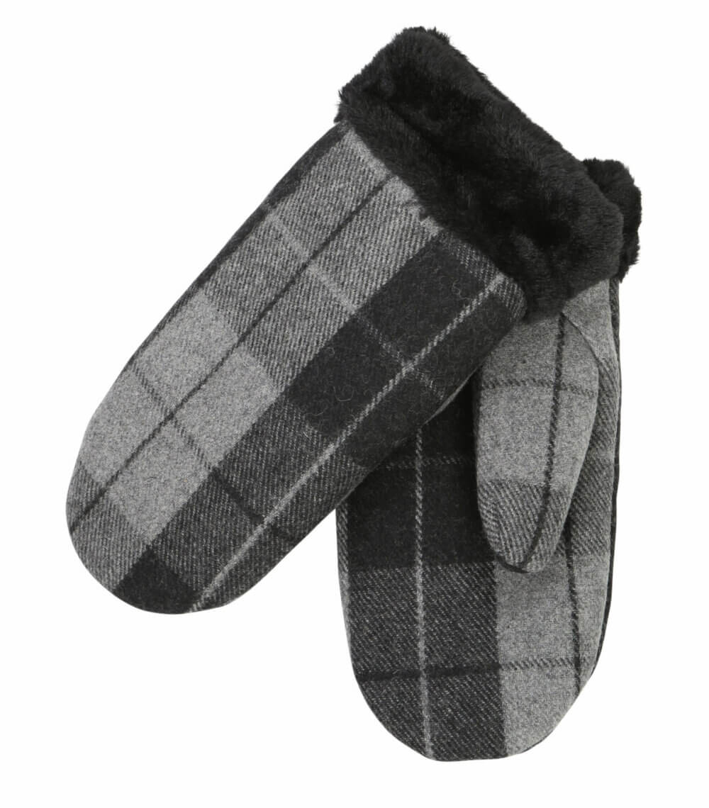 Ladies Plaid Mittens with Faux Fur Trim and Lining - Image 4