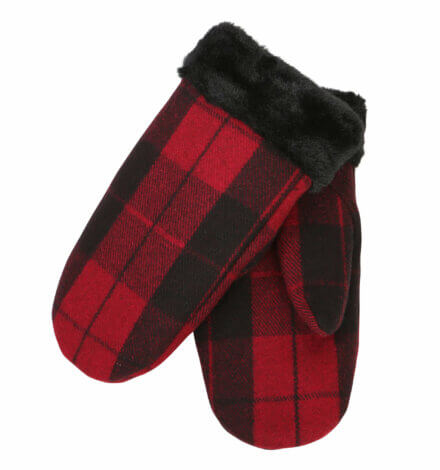 Ladies Plaid Mittens with Faux Fur Trim and Lining