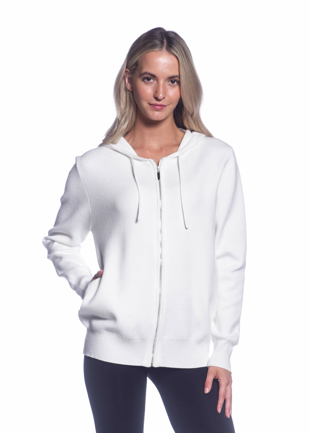 Long Sleeve Hooded Full Zip Sweater with Pockets - Image 3