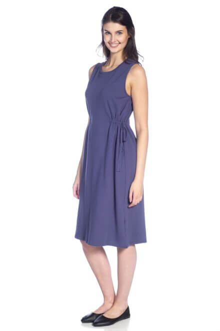 Sleeveless Knee-Length Dress with Cinched Waist Ties