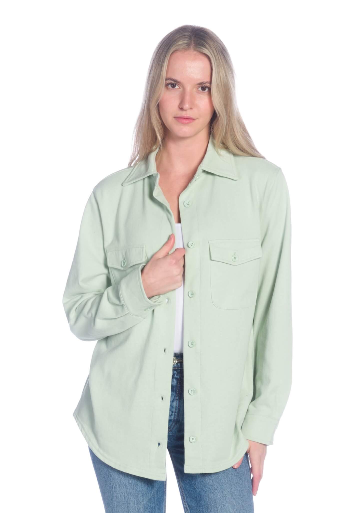 Long Sleeve Button-Up Fleece Shirt Jacket with Chest Pockets - DKR &  Company Apparel / Clothes Out Trading