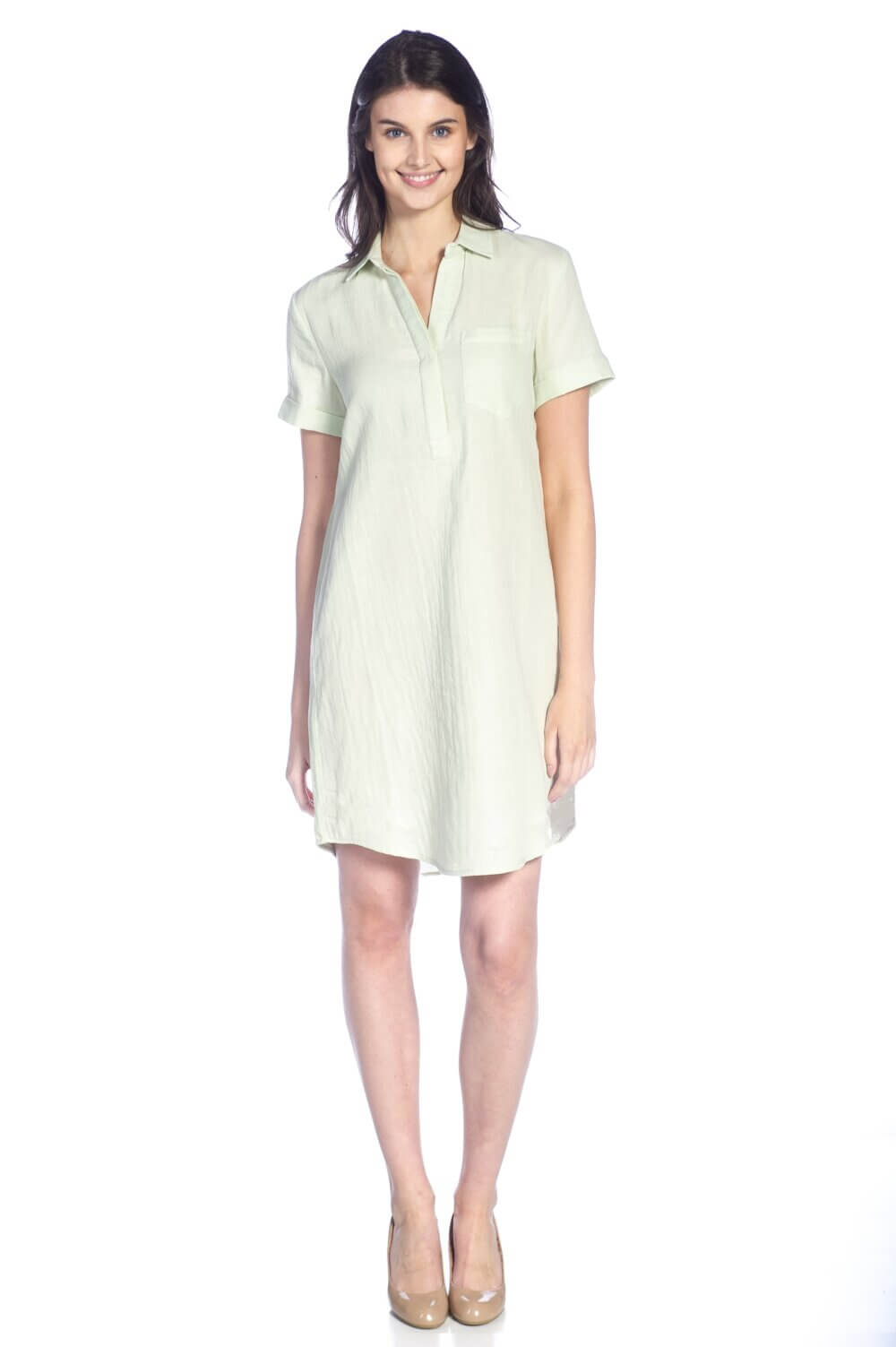 Short Sleeve Johnny Collar Dress with Chest Pocket - Image 4