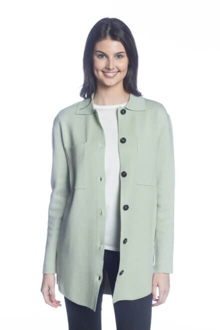 Long Sleeve Loose Fit Button-Up Sweater Jacket with Chest Pockets