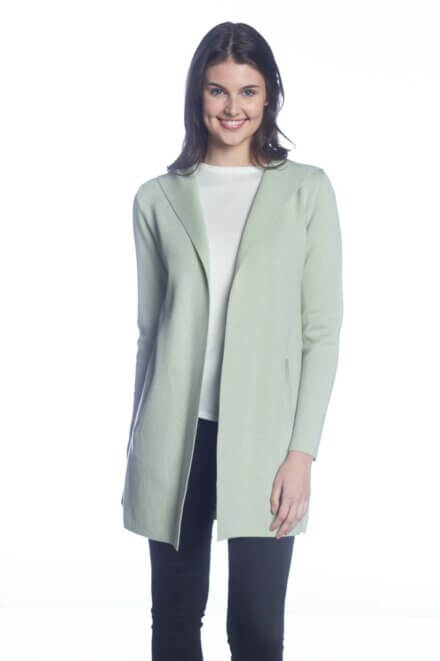 Long Sleeve Hooded Open Cardigan with Centre Back Seam and Angled Welt Pockets