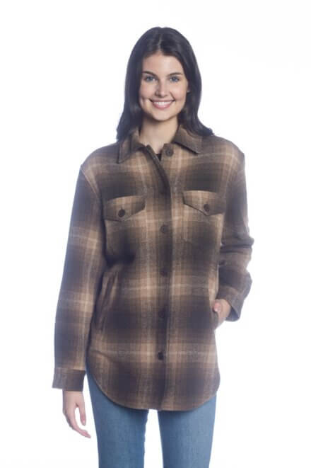 Long Sleeve Button Front Shirt Jacket with Chest and Side Pockets