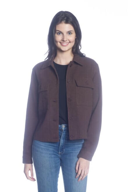 Short Body Button Front Shirt Jacket with Chest Pockets