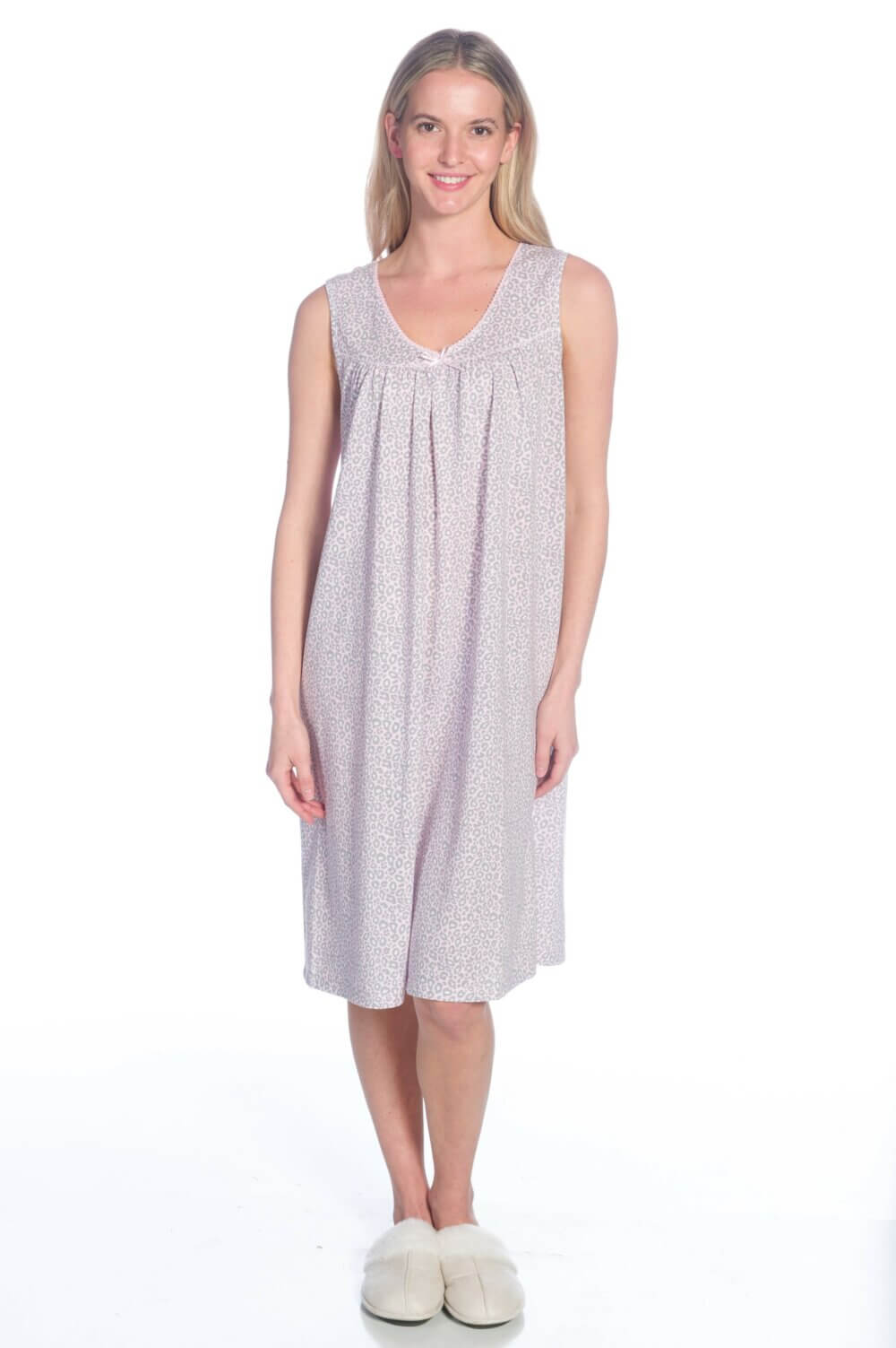 Sleeveless Printed V-Neck Nightgown with Bow Detail - Image 2