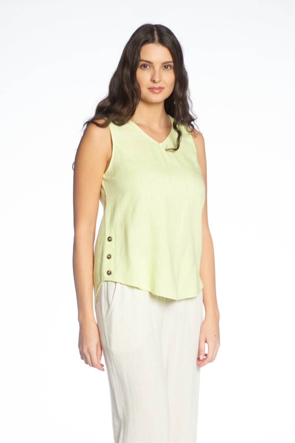 Sleeveless V-Neck Top with Side Button Details. - Image 3
