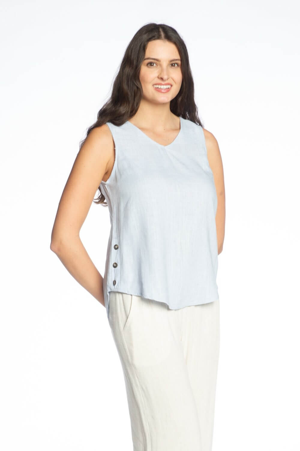 Sleeveless V-Neck Top with Side Button Details. - Image 4