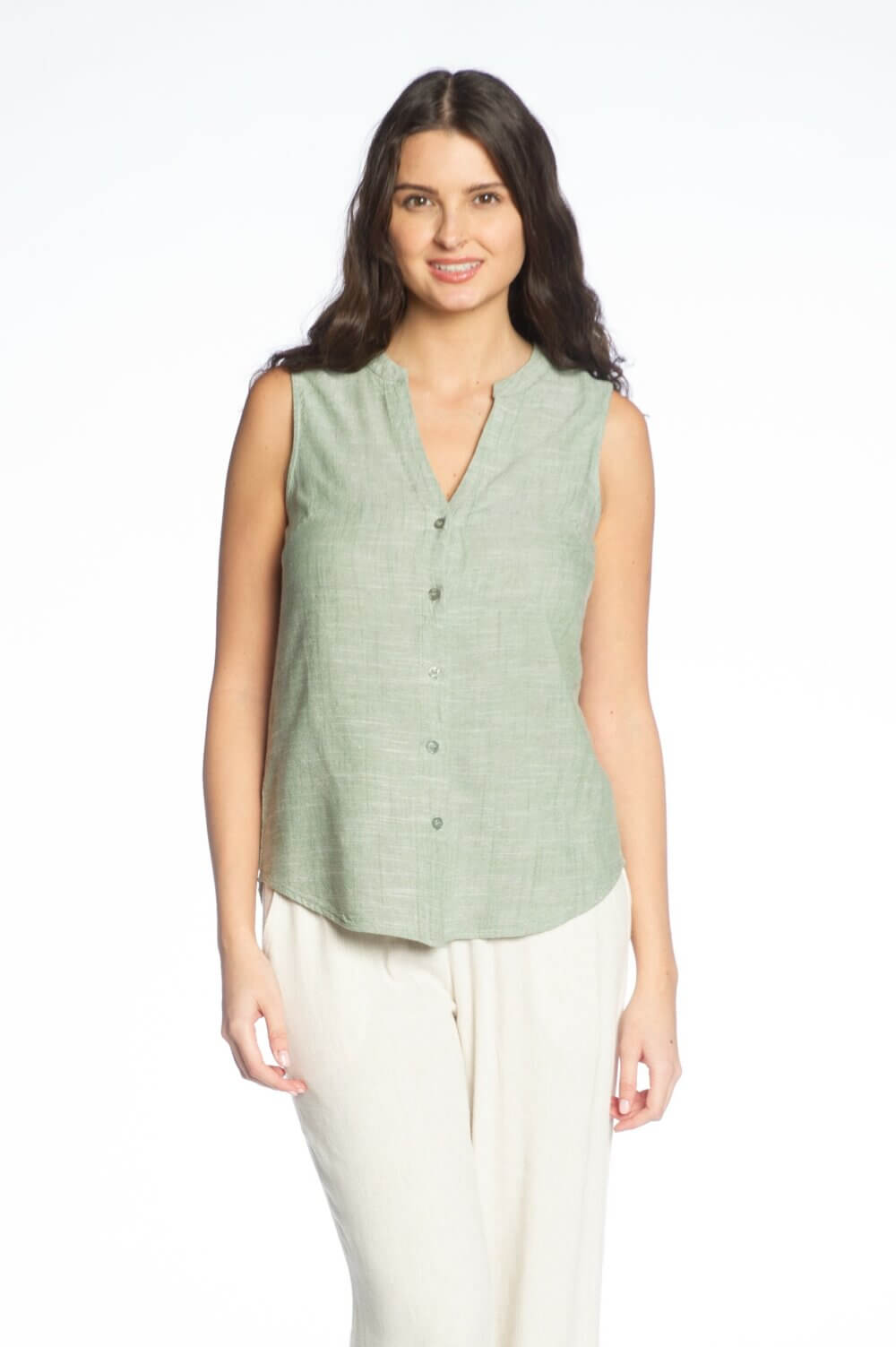 Sleeveless V-Neck Button Front Blouse. - Image 6
