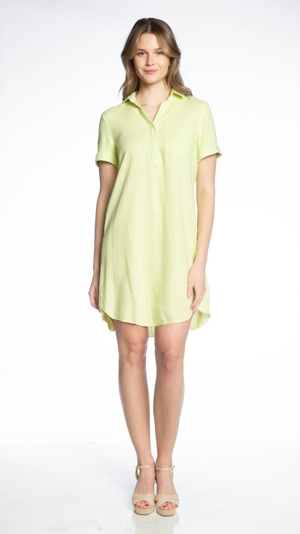 Short Sleeve Johnny Collar Dress with Chest Pocket - Image 3