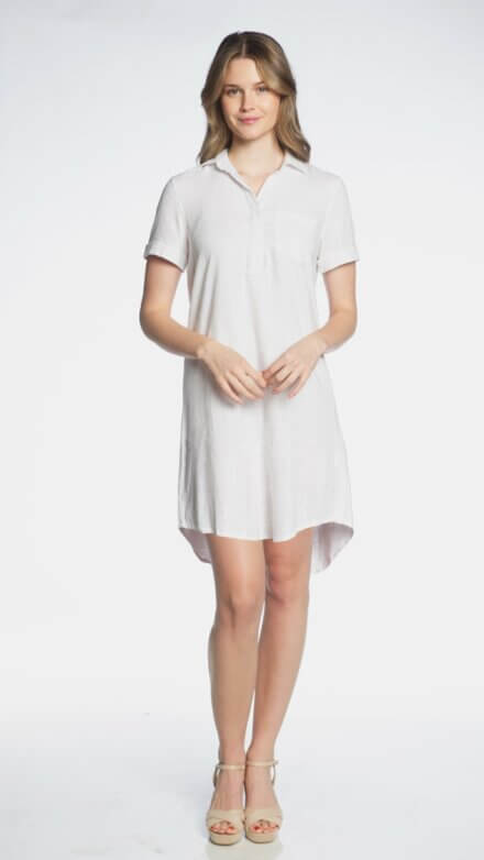 Short Sleeve Johnny Collar Dress with Chest Pocket