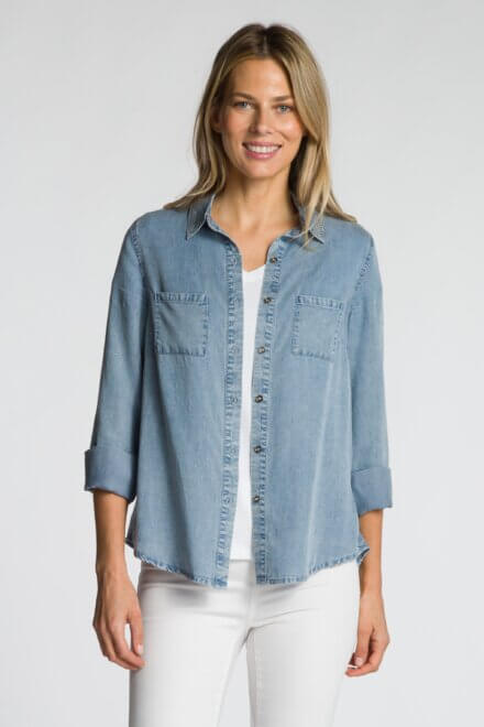 Long Sleeve Button Front Shirt with Chest Pockets