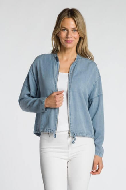 Long Sleeve Full Zip Stand Collar Jacket with Hem Drawstring