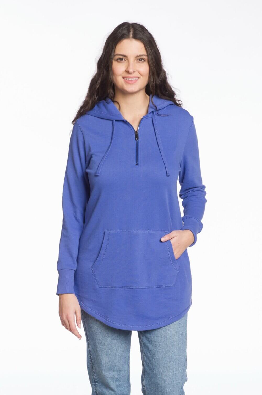 Long Sleeve 1/4 Zip Hooded Tunic Top with Kangaroo Pocket - Image 4
