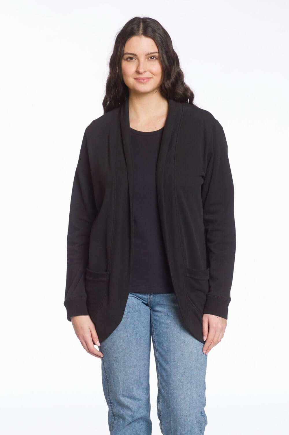 Long Sleeve Scoop Back Open Cardigan with Pockets - Image 2