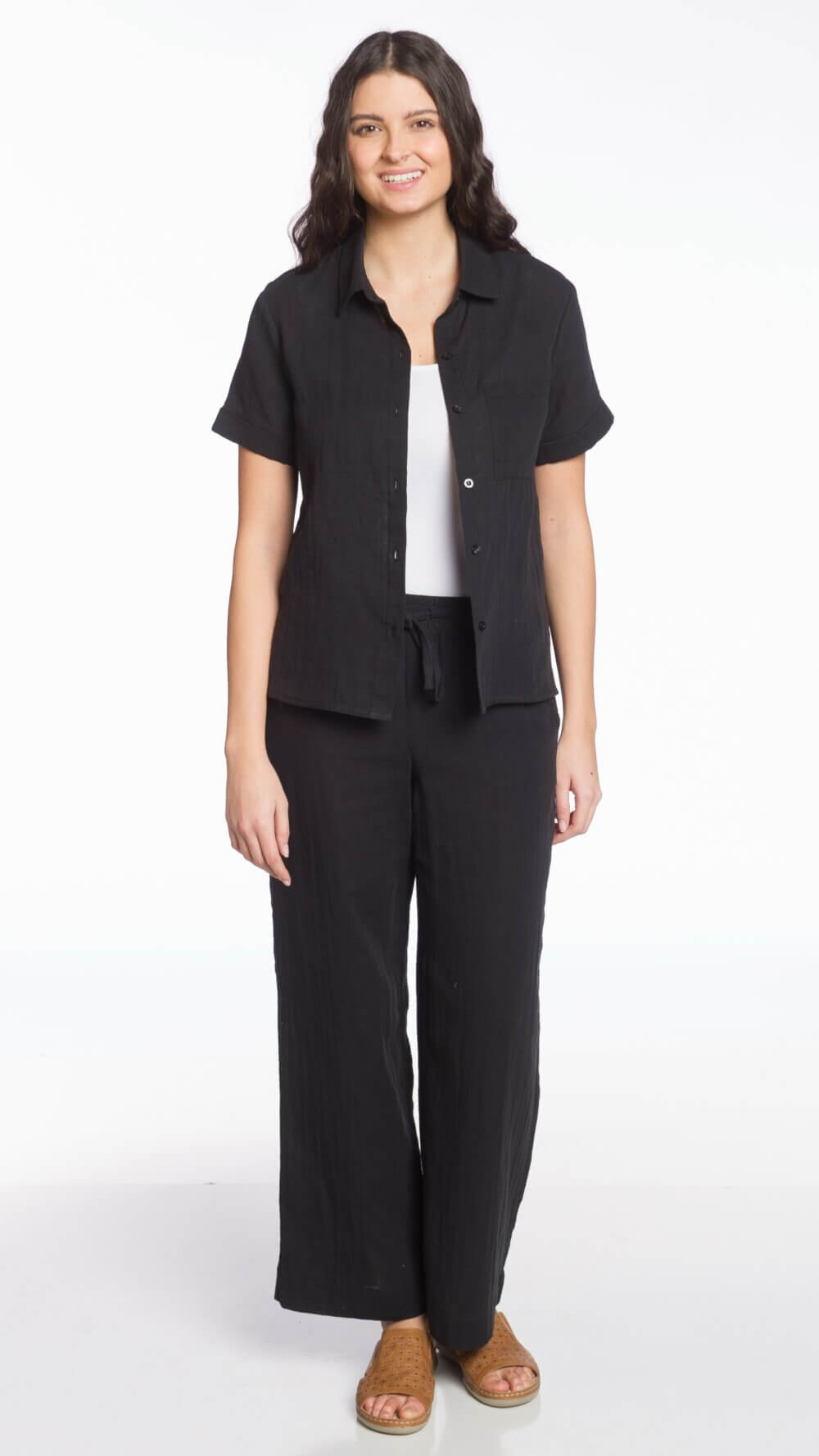 Short Sleeve Button Front Blouse with Chest Pocket - Image 2