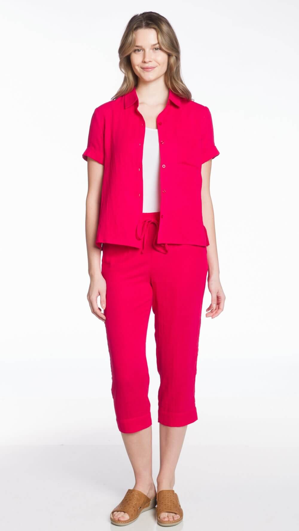 Short Sleeve Button Front Blouse with Chest Pocket - Image 4