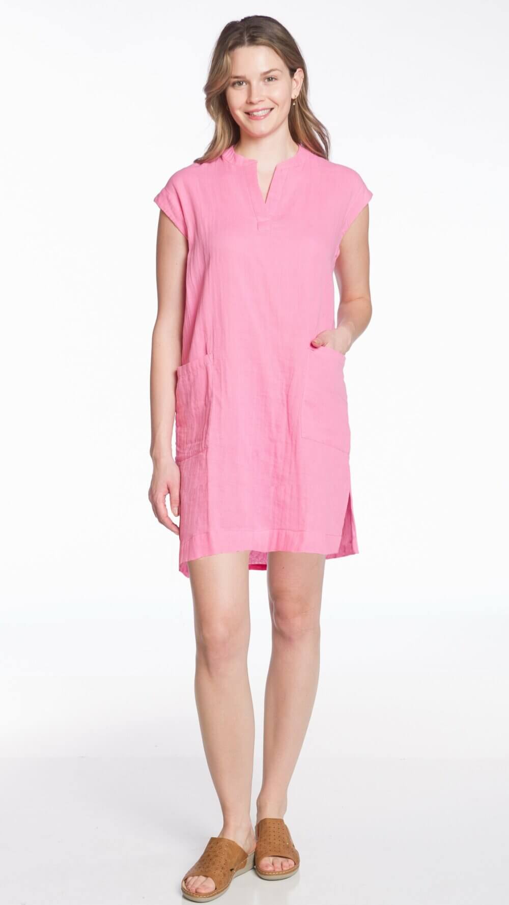 Cap Sleeve V-Neck Dress with Patch Pockets - Image 2