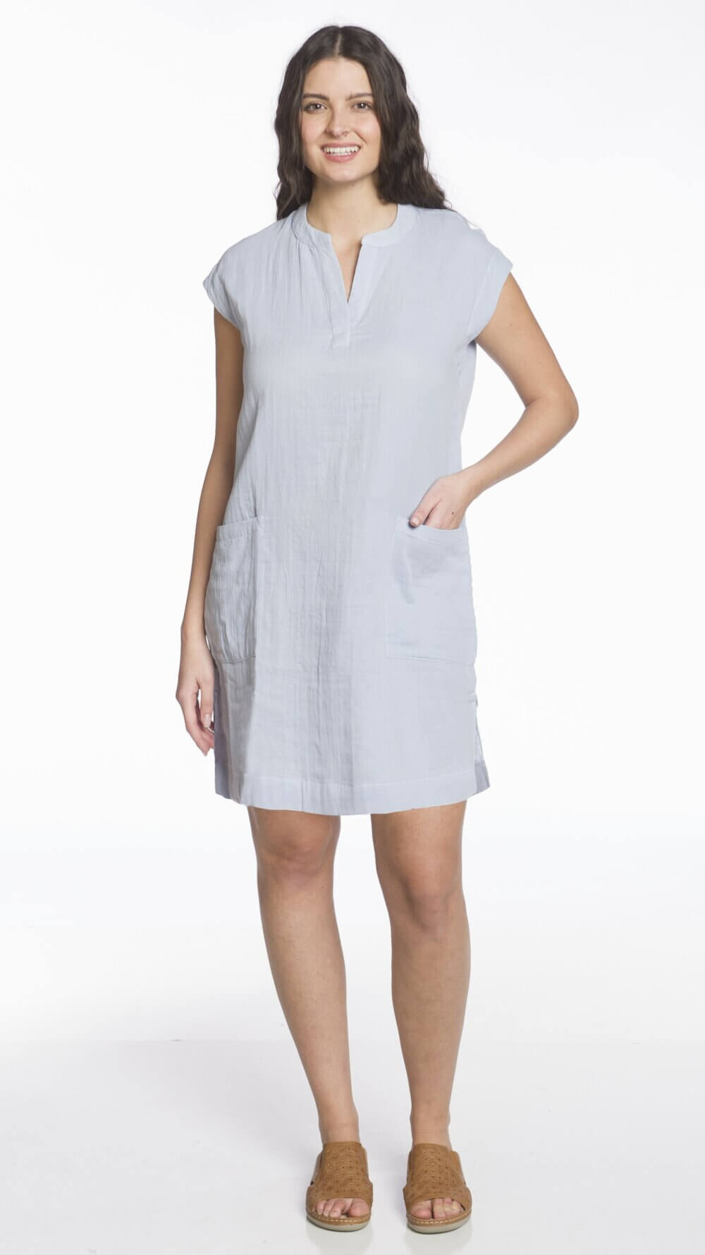 Cap Sleeve V-Neck Dress with Patch Pockets - Image 5