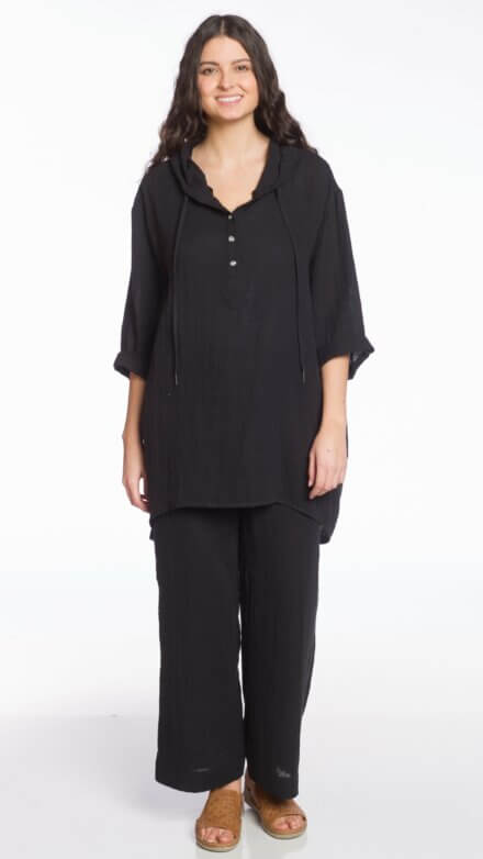 3/4 Sleeve Oversized Hooded Pull Over with Centre Back Slit