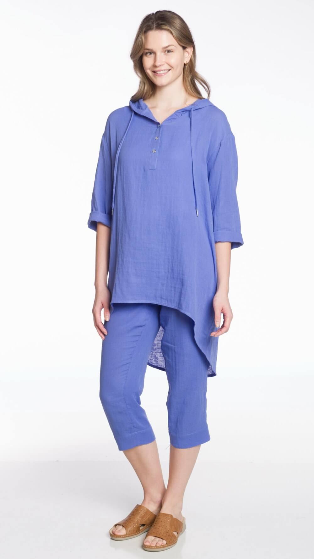 3/4 Sleeve Oversized Hooded Pull Over with Centre Back Slit - Image 4