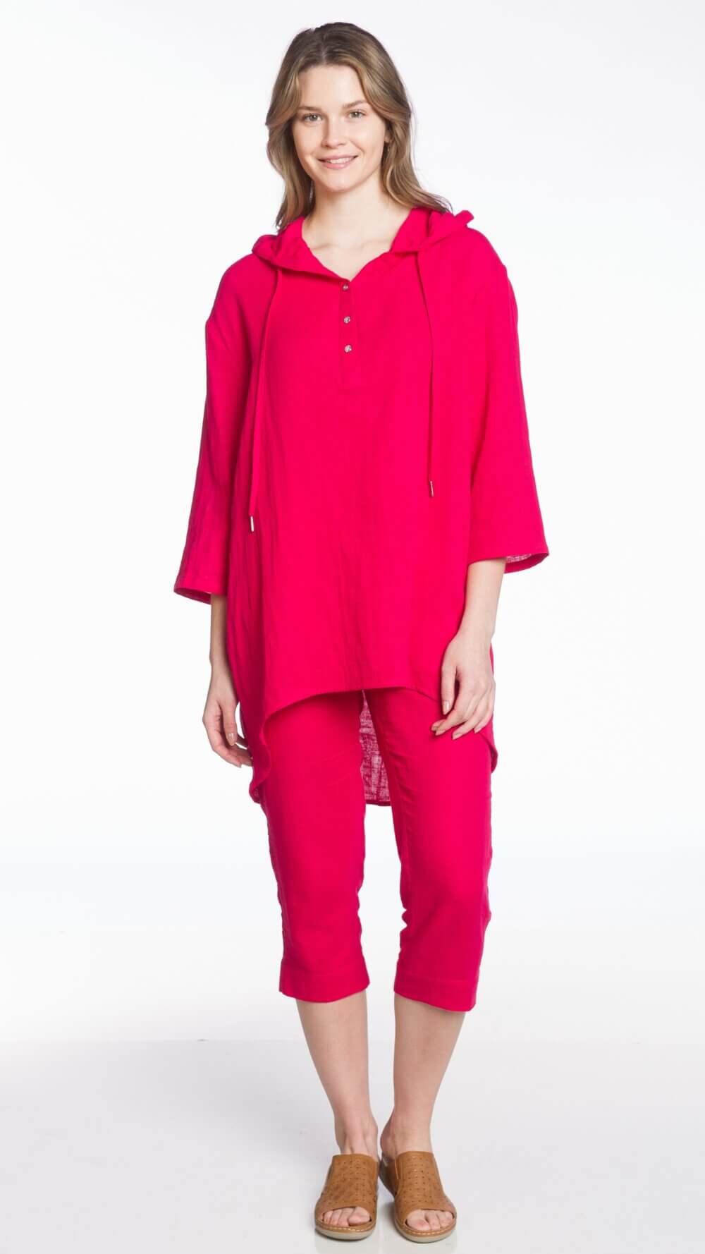 3/4 Sleeve Oversized Hooded Pull Over with Centre Back Slit - Image 3