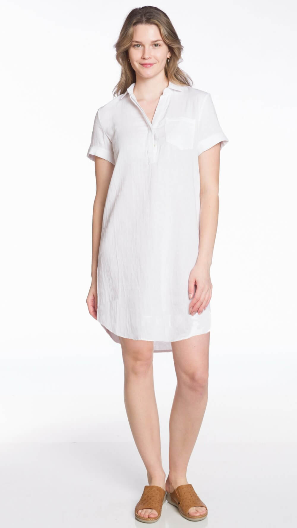 Short Sleeve Johnny Collar Dress with Chest Pocket - Image 3