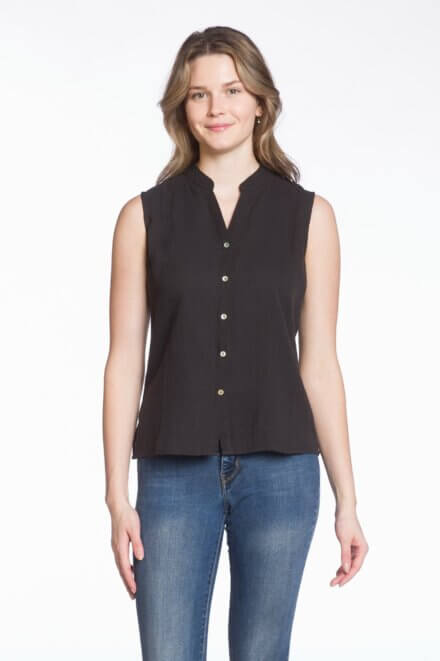 Sleeveless V-Neck Button Front Blouse