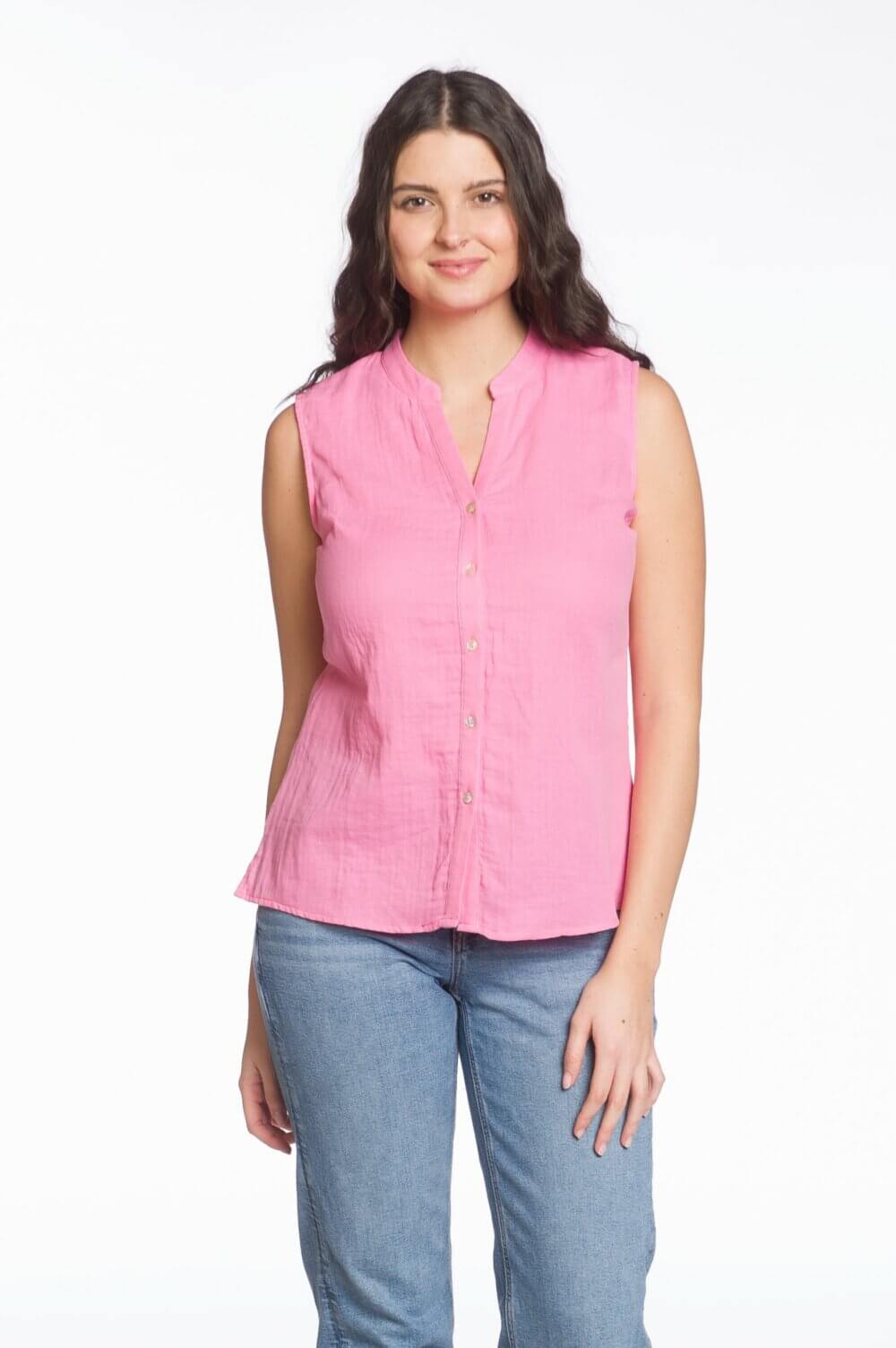 Sleeveless V-Neck Button Front Blouse - Image 2