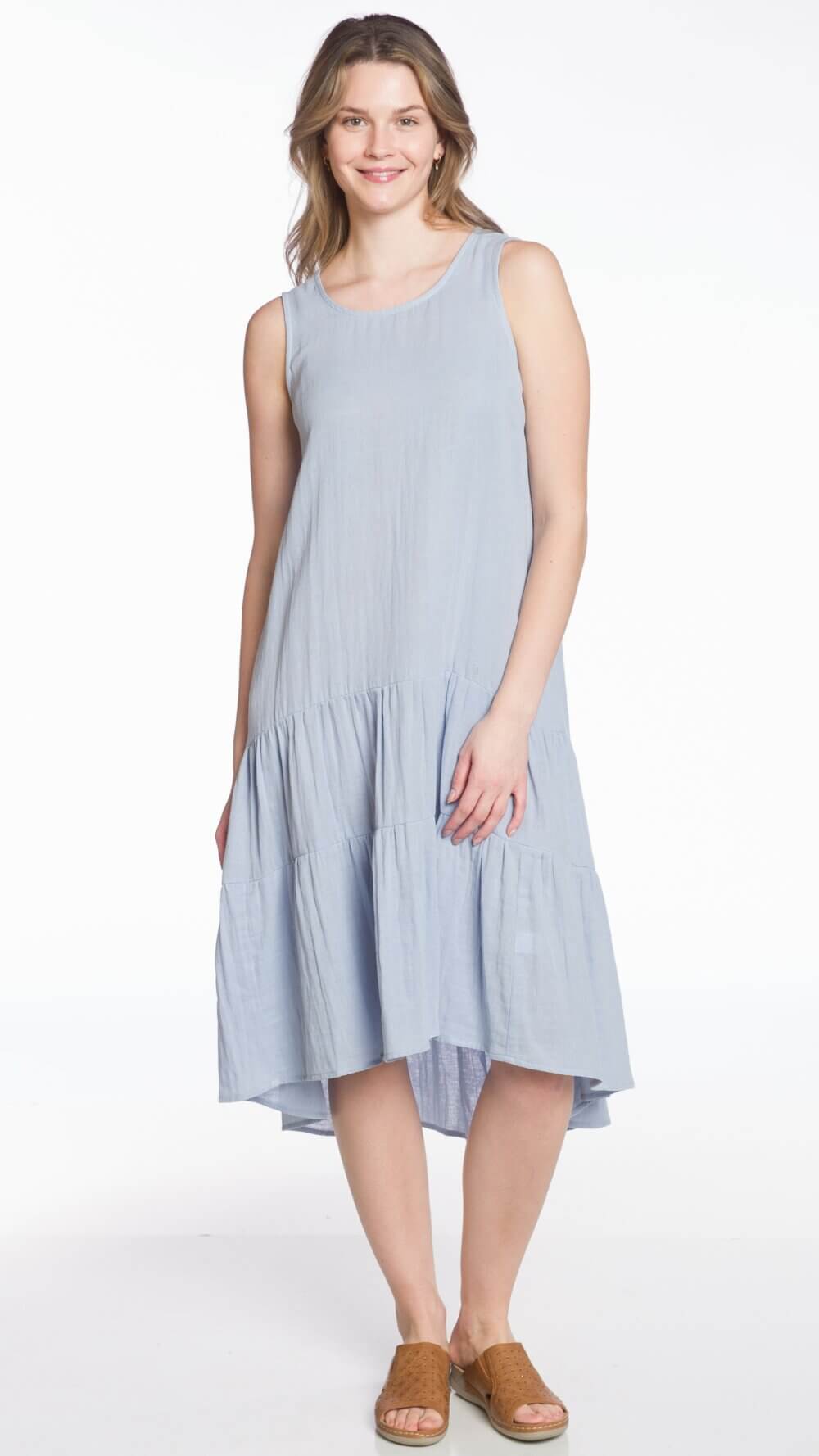 Sleeveless Midi Tiered High-Low Dress with Pockets - Image 3