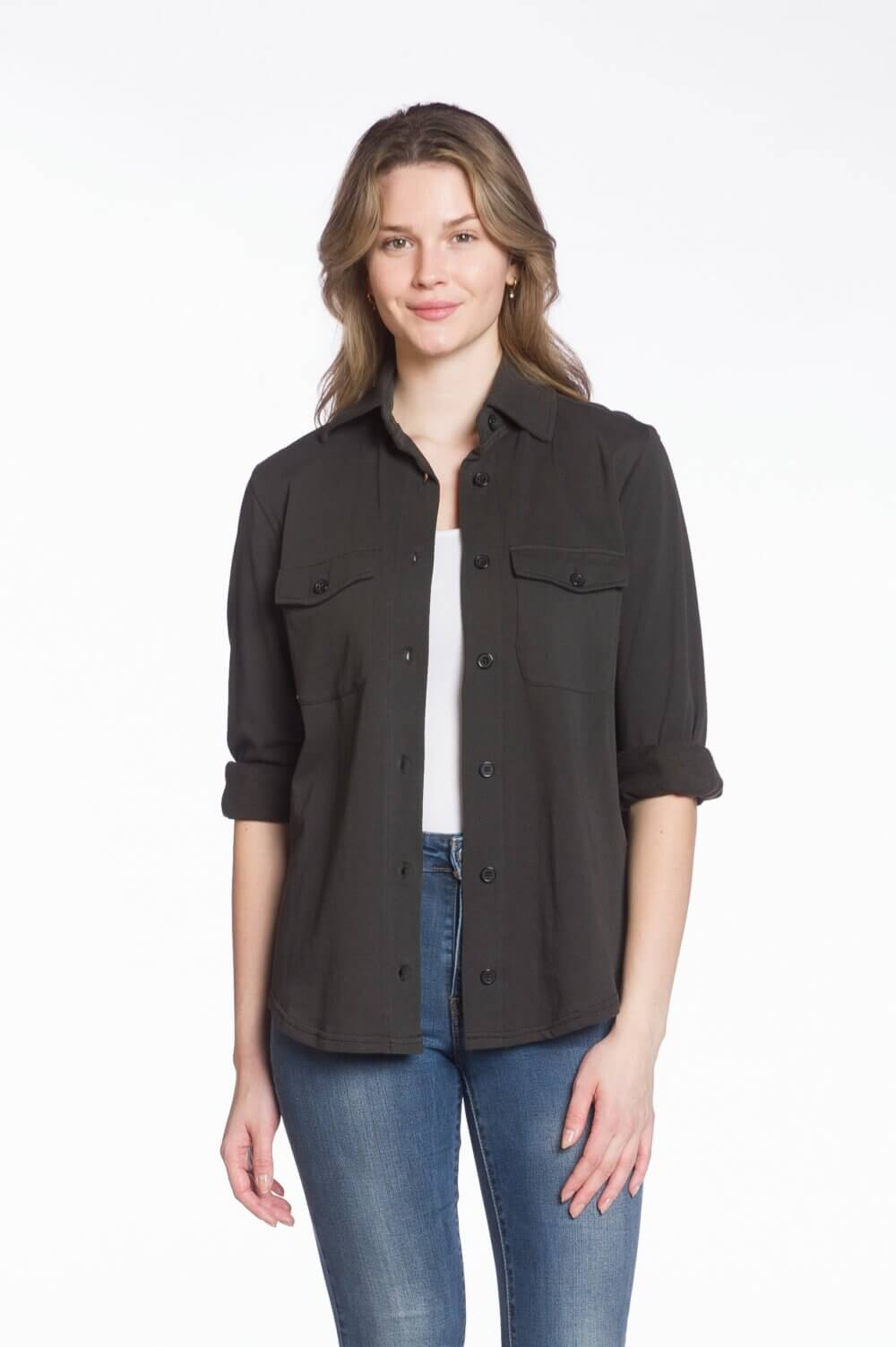 Long Sleeve Button-Up Fleece Shirt Jacket with Chest Pockets - Image 2