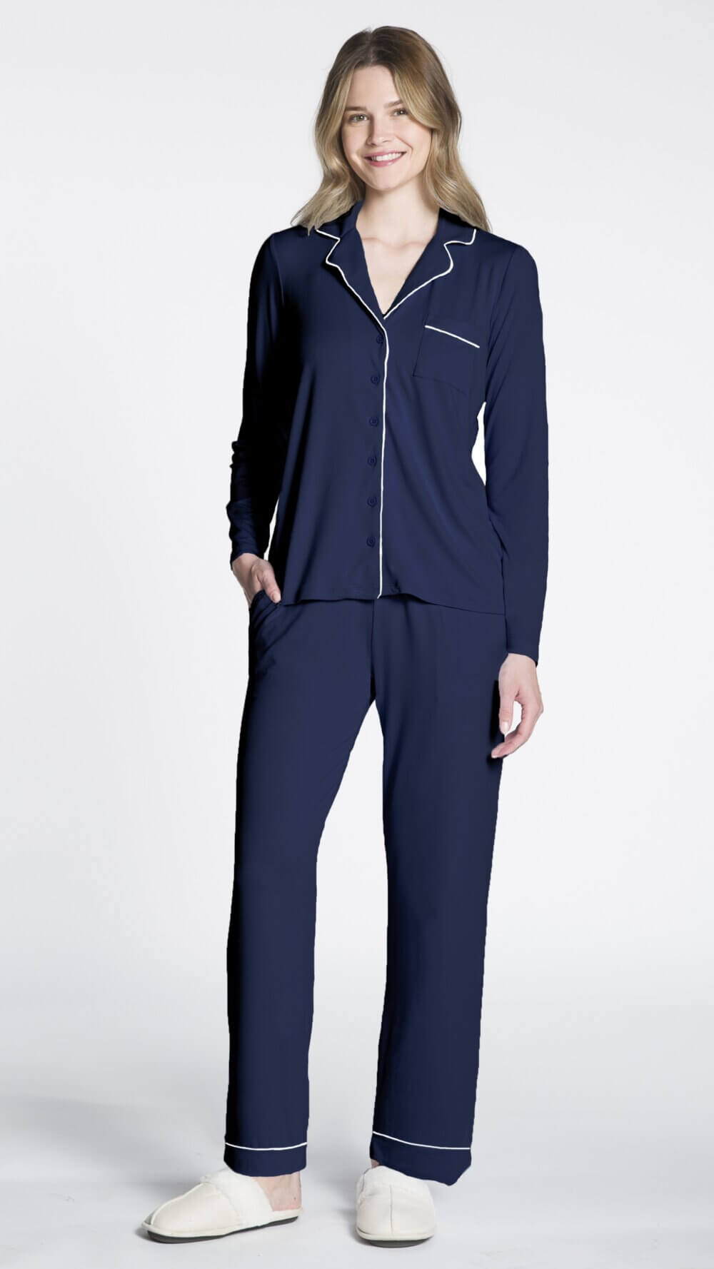 Ladies Two Piece PJ Set with Contrast Piping Detail - Image 6