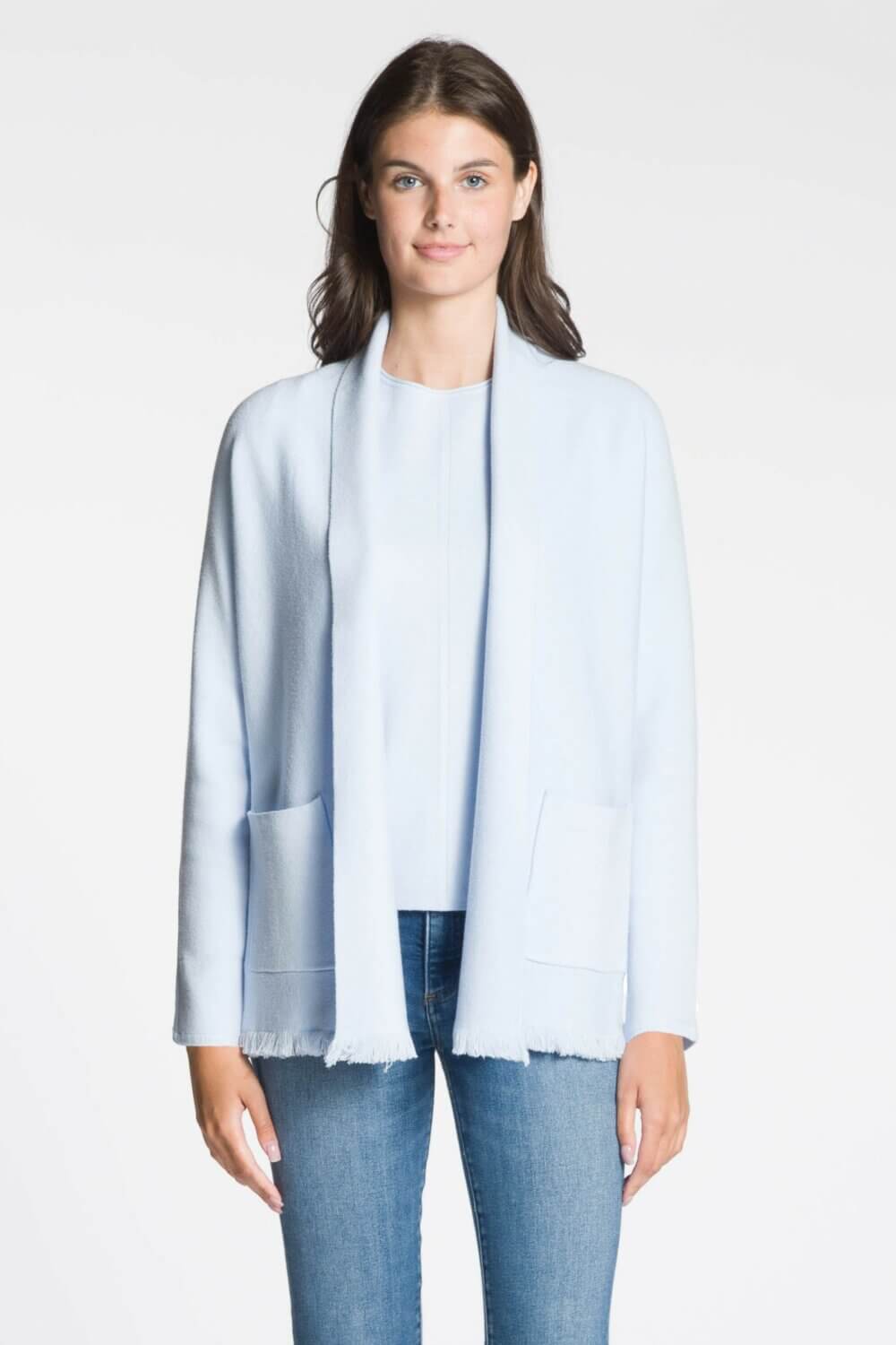 Long Sleeve Open Cardigan with Pockets and Frayed Hem Design - Image 6