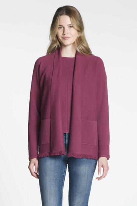 Long Sleeve Open Cardigan with Pockets and Frayed Hem Design