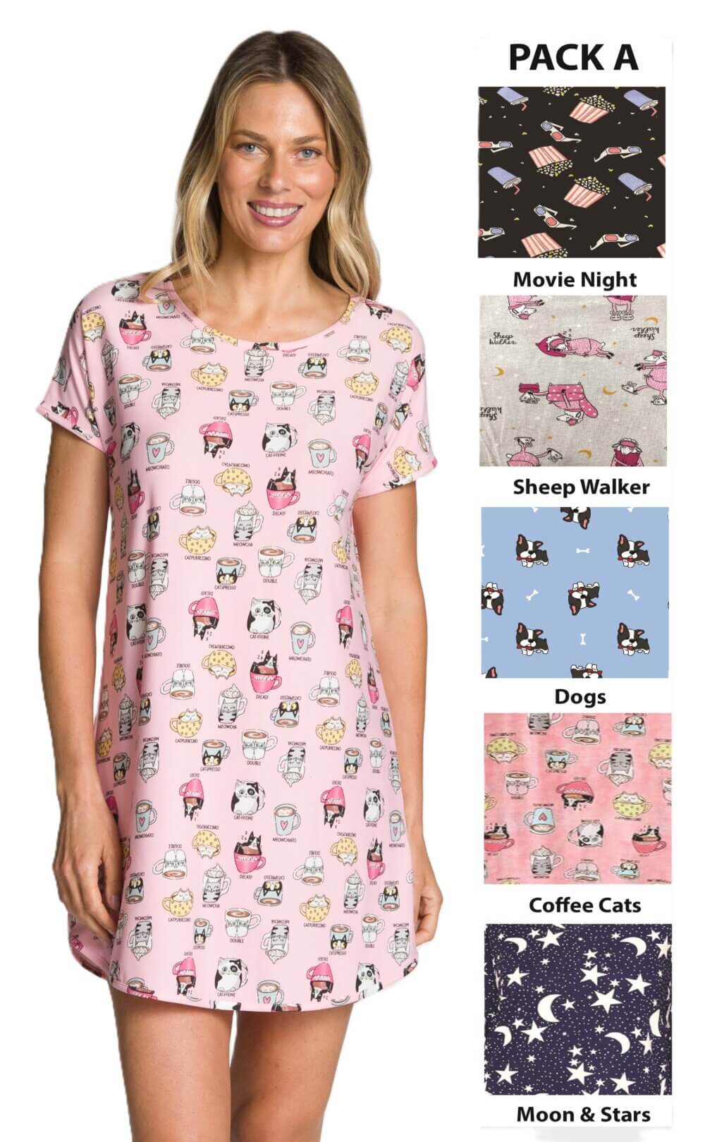 Ladies Short Sleeve Printed Night Shirt - Image 2
