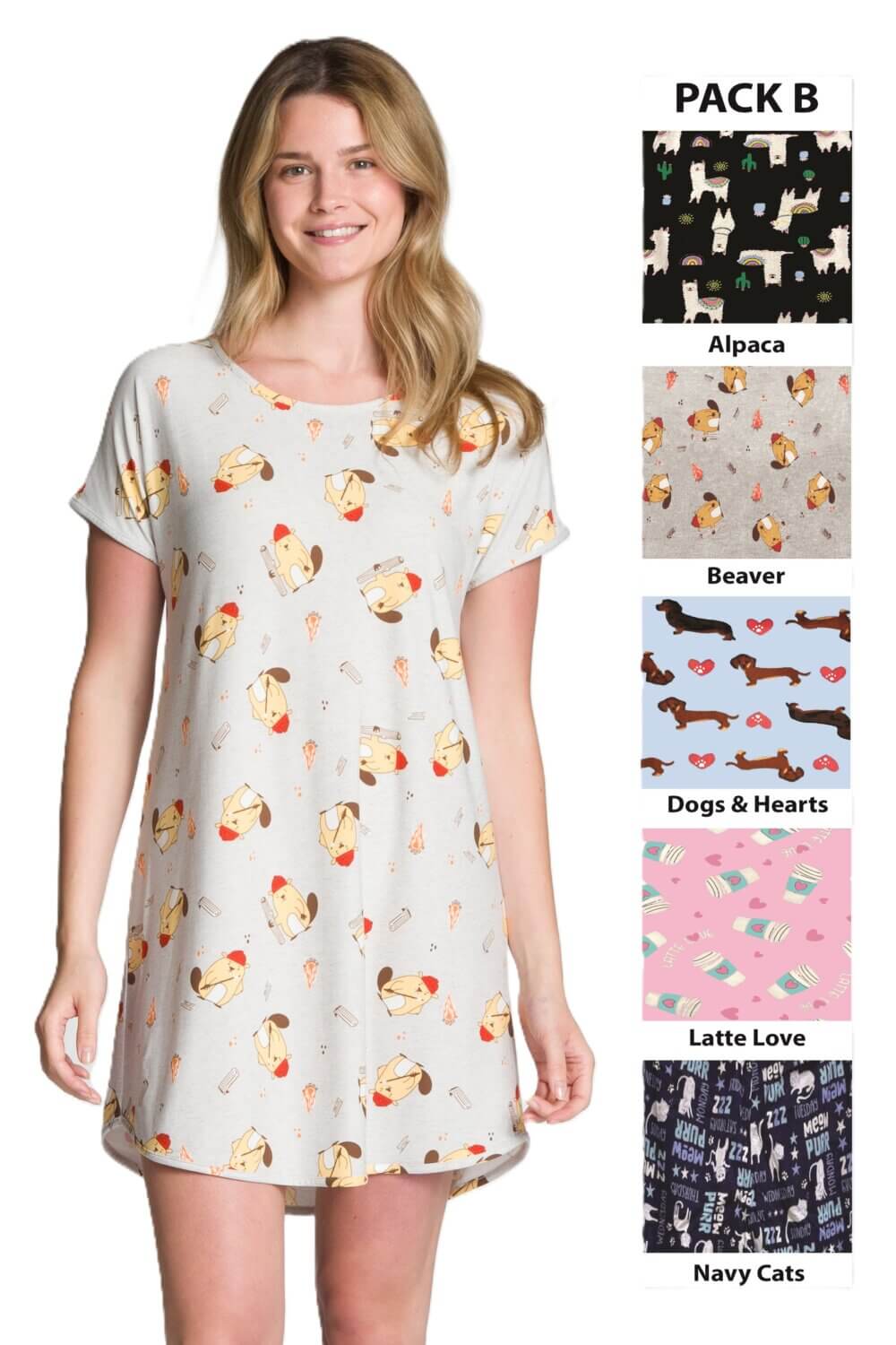 Ladies Short Sleeve Printed Night Shirt - Image 3