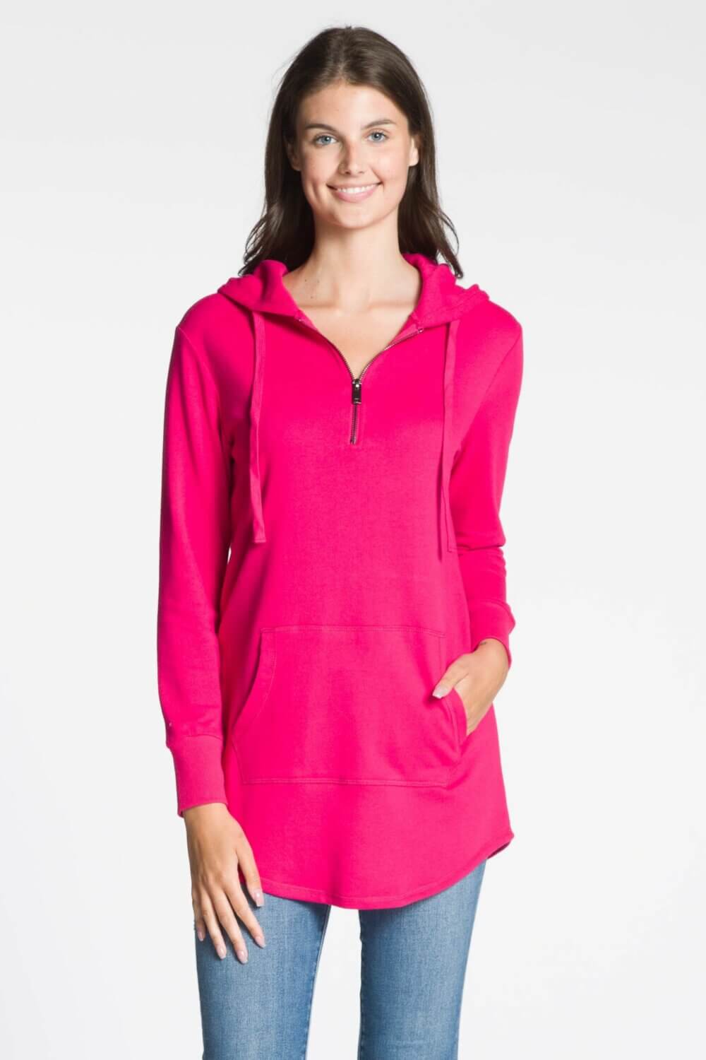 Long Sleeve 1/4 Zip Hooded Tunic Top with Kangaroo Pocket - Image 5