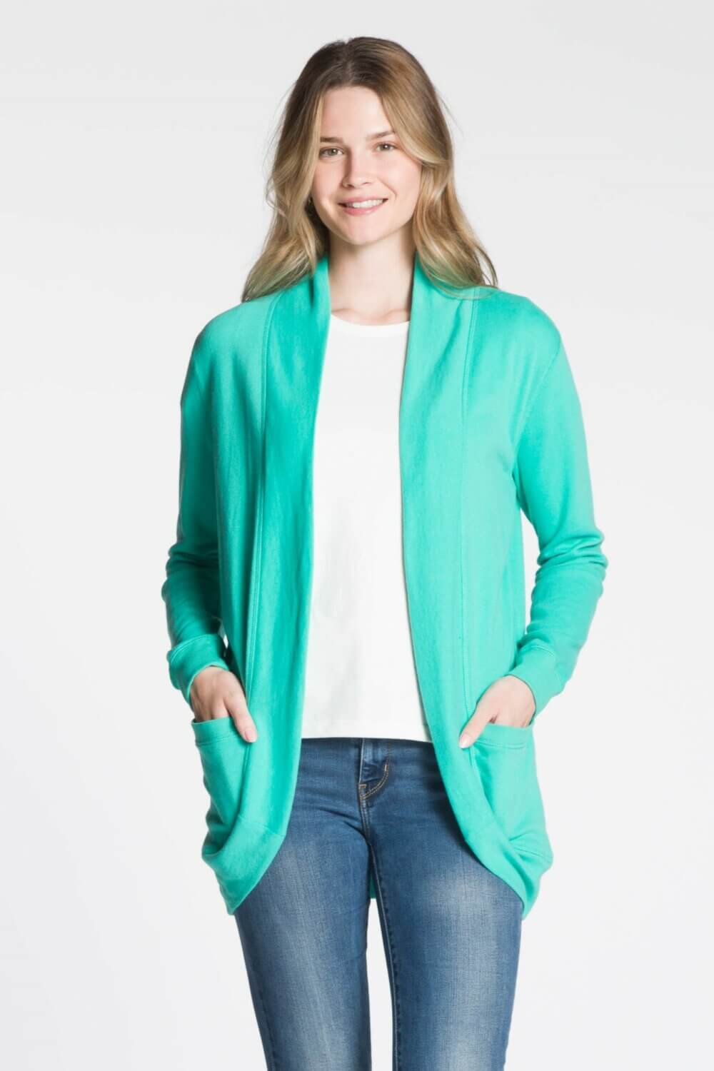 Long Sleeve Scoop Back Open Cardigan with Pockets