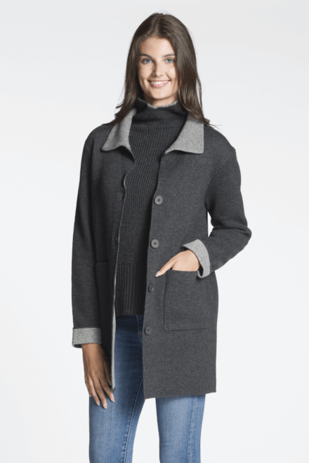 Two Tone Sweater Coat with Patch Pockets
