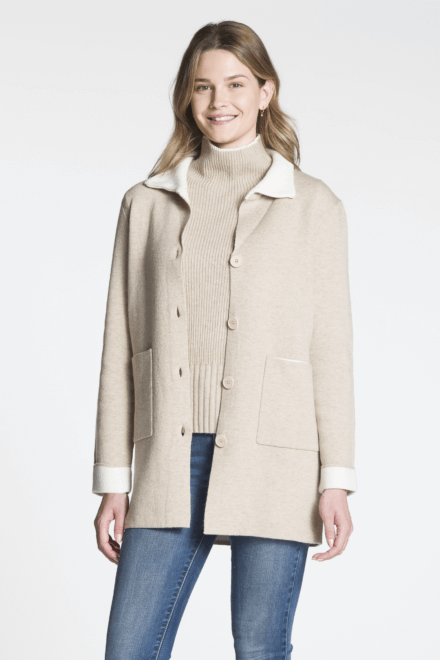 Two Tone Sweater Coat with Patch Pockets
