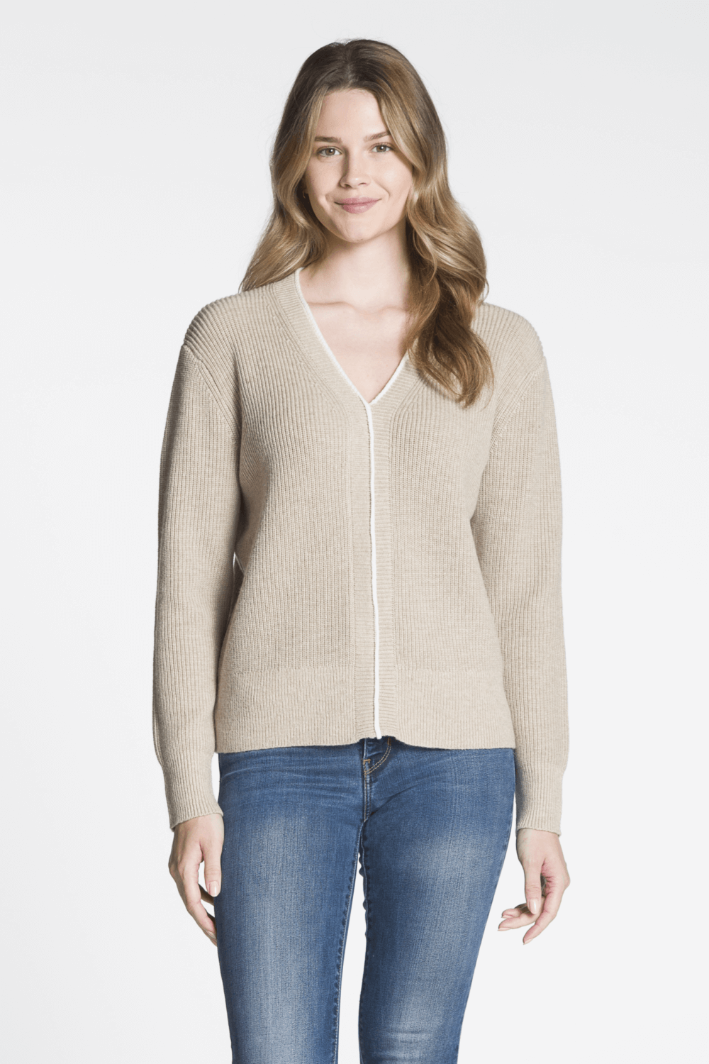 Two Tone Long Sleeve V-Neck Sweater