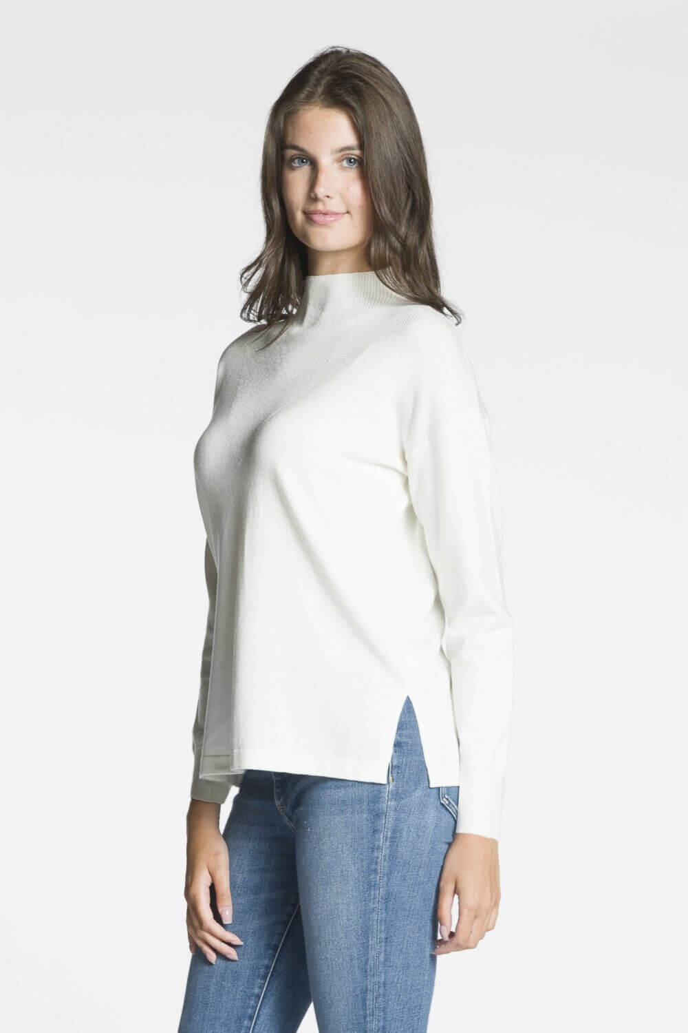 Long Sleeve Funnel Neck Sweater with Side Slits - Image 3