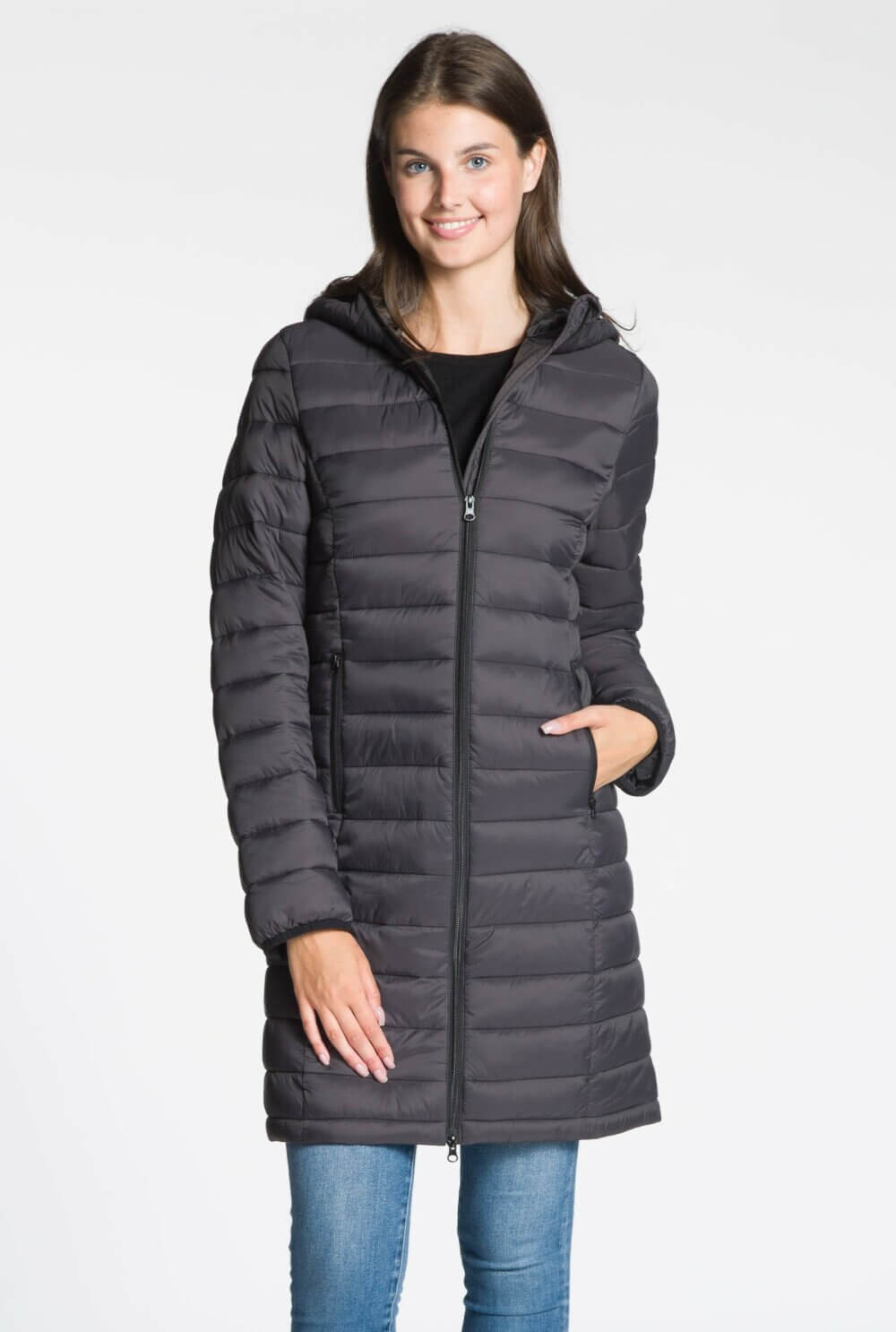 Padded Coat with Hood and Zipper Pockets - Image 2