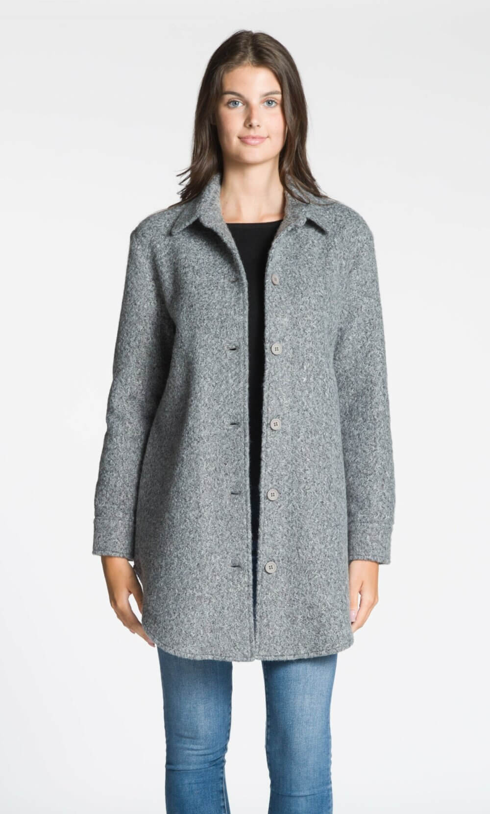 Long Sleeve Button Front Jacket with Side Seam Pockets - Image 3