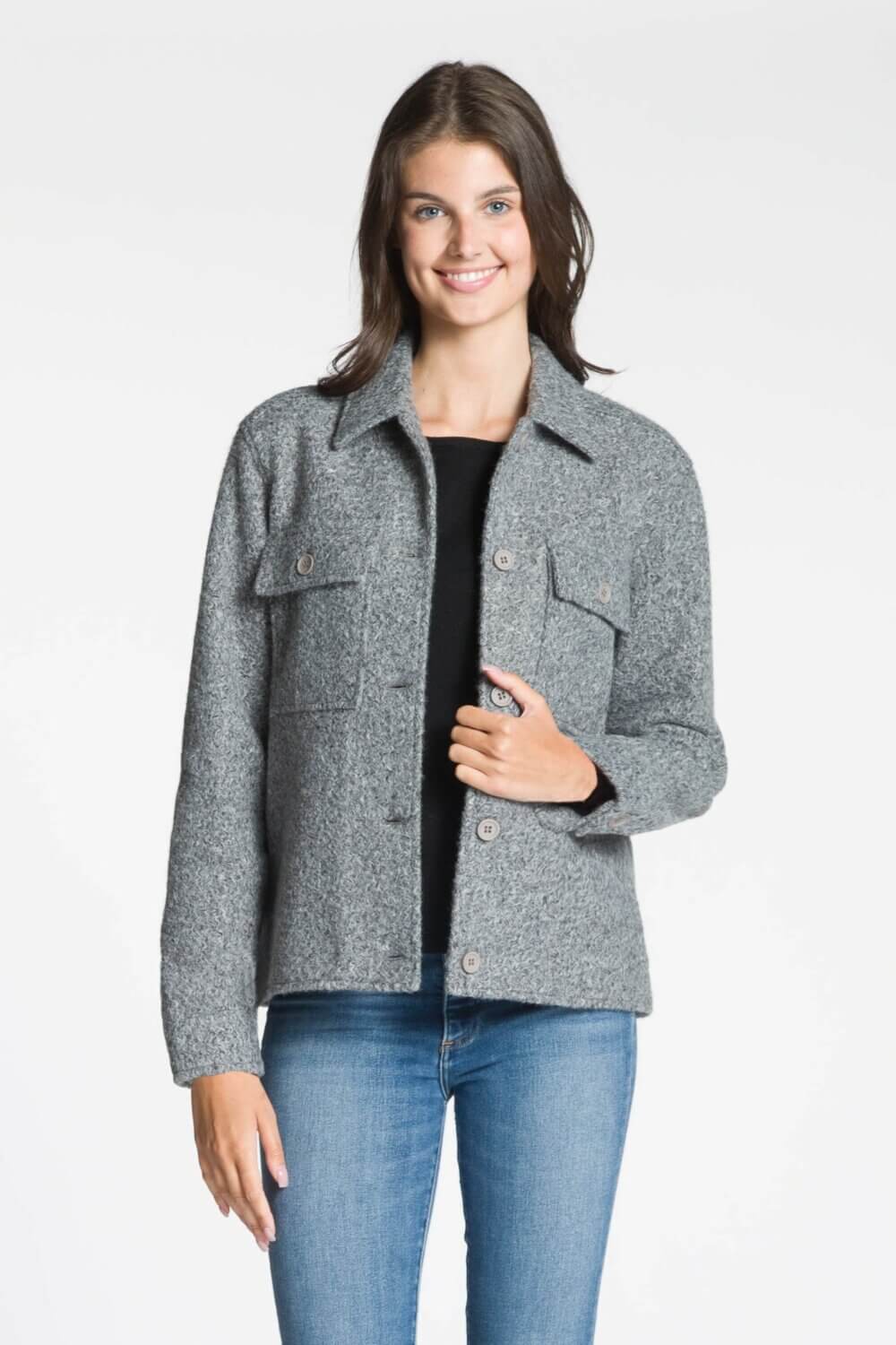 Long Sleeve Button Front Jacket with Chest and Side Seam Pockets - Image 3