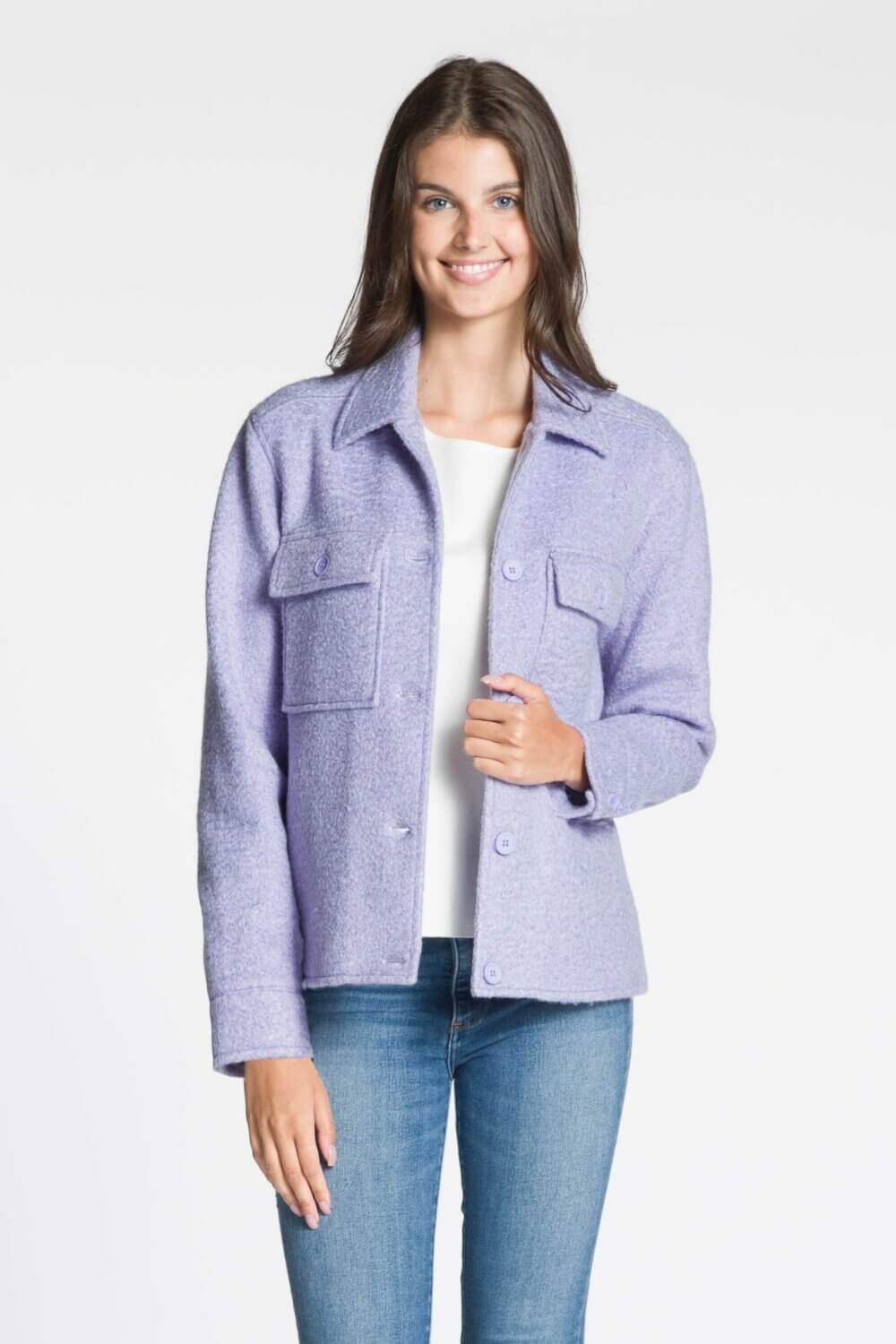Long Sleeve Button Front Jacket with Chest and Side Seam Pockets - Image 5